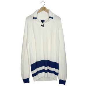 FACCONABLE Bold Stripe Shawl Collar Knit Sweater